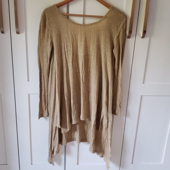 We The Free by Free People Tunic Top Womens XS Tan High Low Hem Long Sleeve - Picture 2 of 7